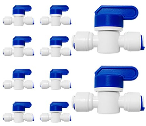 10 Stück Ventile Wasserhähne, Inline-Hahn/Absperrventil/Wasser-Ventil, 1/4 Zoll(6,35 mm), für Kühlschrankschlauch/Gefrierschrank/Umkehrosmose-Wasserfilter/Wasserrohr