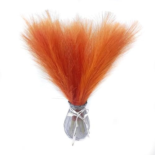 Duories 12 Stück Künstliche Pampasgras Kunstpflanze Kunstblumen Deko,Simulation Pampasgrasdekoration Trockenblumenstrauß Künstliches Pampasgras Deko für Hochzeit Party Home Garten Tischdeko, Orange