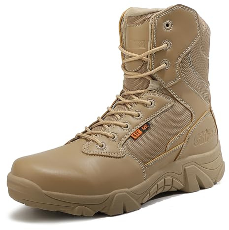 BLBK Botas militares ligeras para hombre, botas tácticas de patrulla de combate del ejército del desierto, con cremallera, de piel, botas militares, senderismo, montañismo, pesca, caza, K05 Beige,
