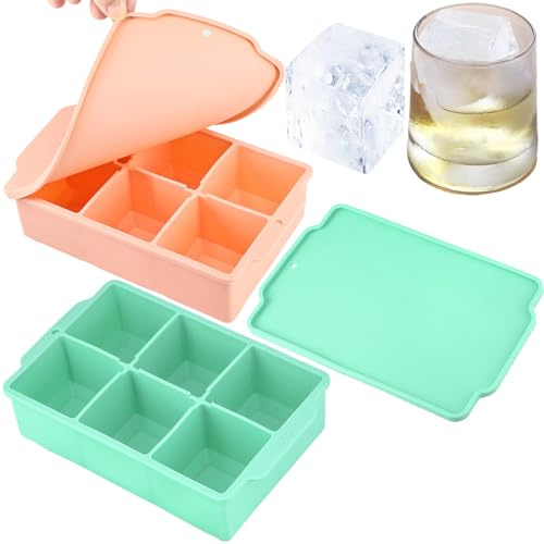 Eiswürfelform,große eiswürfelform, 2 Stück 12Fach Silikon Eiswürfelschale mit Deckel, Große Quadratische Eiswürfel 5cm für Cocktails Whisky Wein