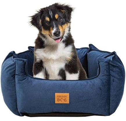 GoldenDog Hundebett Hunde Hundekorb Waschbar Hundekörbchen Flauschig Hundematratze mit Erhöhte Ränder Weiches Hundesofa für Hunde,Katze SAMT-Krone LUX KRONENSAMT LUX Blau