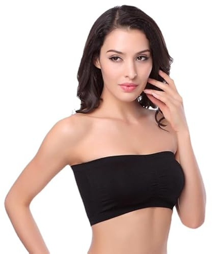 Bandeau BH ohne Träger, 1 Stück Trägerloser BH Damen, Frauen Bandeau Schwarz Basics, Nahtloser BH Tube Top Bralette, Nahtlos Trägerlos, Streetwear, für Mädchen Damen, Schwarz