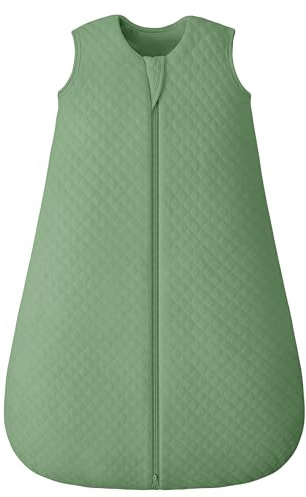 FIEMOL Schlafsack Baby 2.5 Tog 6-12 Monate, Winter Baumwolle Neugeborenen Baby Schlafsack Wearable Decke für Säugling und Kleinkind, 2-Wege-Reißverschluss Schlummersack Grün 78cm