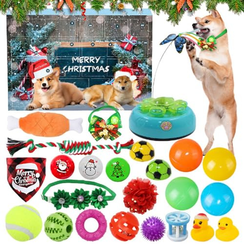 Calendrier de l'Avent 2024 pour Chiens - 24 Jouets avec Balles, Plumes et Cloches - Surprises de 24 Jours pour les Amoureux des Chiens