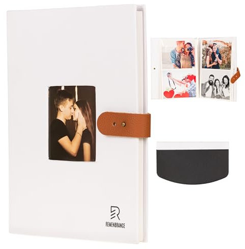 Album Fotografico Autoadesivo in Lino 29x21 cm, con Foto di Copertina e Chiusura a Bottoncino (Bianco)