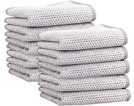 10Pcs Double Layer Wire Dishwashing Cloths, 20x20cm Multipurpose Non Scratch Scrubbing Rags Reusable Dish Towels Cleaning Cloth Dishcloth Stainless Steel Sponge for Kitchen Pots Dish Sink Stove Top
