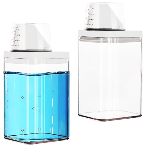 Waschmittel Aufbewahrung, 2 Stück Mehrzweck Waschpulverspender, 1100ml Luftdichter Waschmittelspender mit Messbecher, Transparent Waschpulver Aufbewahrungsbox, Für Waschpulver, Waschmittel, Getreide