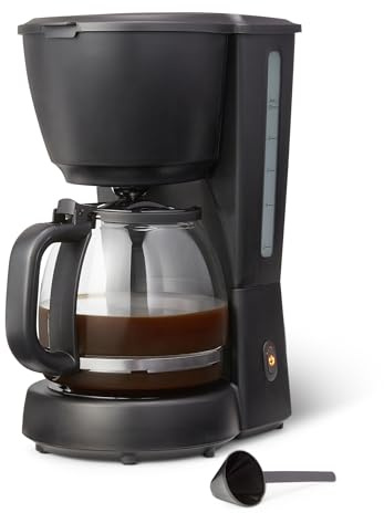 Amazon Basics Machine à café filtre, carafe en verre de 1,25 l/10 tasses, garde au chaud pendant 29 min, 1 000 W, noir, prise européenne