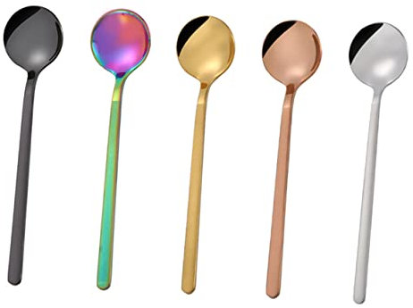 BEBEMOKO 6pcs Stainless Steel Tea Spoons Mini Round Coffee Spoons Mirror Finish Suitable for Home Restaurant Bar