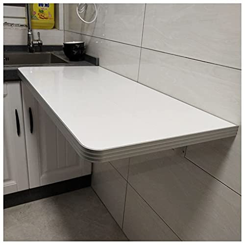 JXIPANUL Wandmontierte, weiß lackierte Tischplatte, 50 cm breite Wandtisch-Edelstahlhalterung, zusammenklappbarer Schreibtisch, Arbeitszimmer, Schlafzimmer, Badezimmer, Balkon, 50 x 50 cm