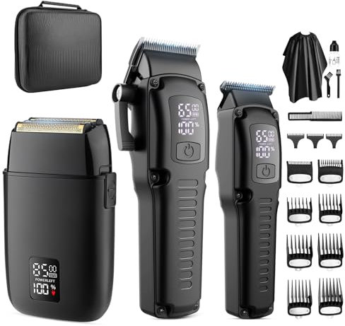 Misuke Cordless Hair Clippers,Electric Shavers Razor for Men,Professional Barber Clipper Beard/Hair Trimmer Mens Shaver Set,8500 RPM Foil Shaver,LCD Display,Men's Grooming Kit & EVA Case,Gift for Men