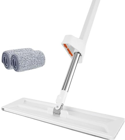 Serpillère Plate, serpillière 360° avec 4 serpillères en Microfibre, serpillère à Manche Long de 151 cm, réglable, de Base en métal, serpillère Humide et sèche pour la Maison, Set de serpillièr