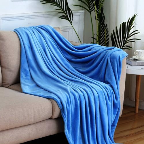 Couverture Polaire, Plaid Couverture Polaire 160 x 200 cm Polyester, Pelucheuse et Douce, Entretien Facile Couverture Thérapeutique Anti-Stress pour Femme, Homme, Enfant, Animal, Famille, Bleu Ciel