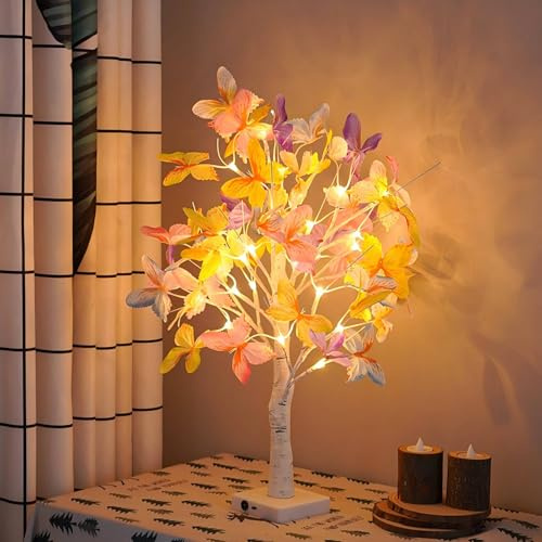 Schmetterling LED Baum Lichter, LED Lichterbaum, Baum Licht Warmweiß Verstellbare Äste, 24 LED Baum Lampe Dekobaum Belichtet Baumbeleuchtung Innen Deko,USB/Batteriebetrieben (Weiß)