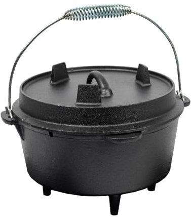 KOCHMANN® Dutch Oven BBQ – Gusseisen Feuertopf – Schmortopf mit Thermometer-Schlitz – Perfekt für Outdoor & Indoor Grill, Lagerfeuer & Küche (6L (KEG02))