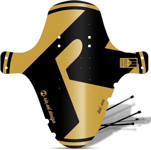 Riesel Design 1x Mudguard - kol:OSS - XL MTB Schutzblech inkl. Kabelbinder/Stylischer MTB Schmutzfänger/Mountainbike Schutzblech als Spritzschutz für alle Radgrößen - NEU 2023/24 (Gold)