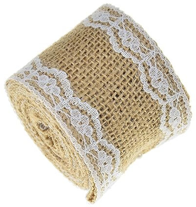2 Bände Rollen Vintage Juteband, Juteband Spitzenband, Leinwand Band mit Weißer Spitze, Natürliche Jute Bänder für DIY Handwerk, Weihnachten Deko Hochzeit, Party Basteln, Geschenkband,Hellbraun G