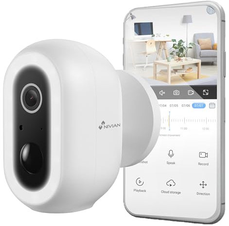 NIVIAN Cámara Vigilancia WiFi Exterior 2K con Batería | Cámara Seguridad PIR con Detección Humana, Visión Nocturna Color, Audio Bidireccional, Sirena y LED, App Smart 04-Bat