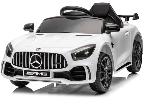 LALAHO Kinder Elektroauto Mercedes Benz AMG GTR mit 12V Weiß | Kinderauto Elektrisch 2,4G-Fernbedienung, Elektrofahrzeuge 2-türig