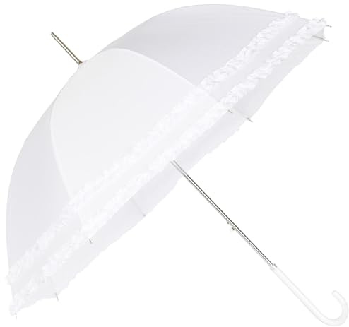 A2Z Ombrello da donna bianco vintage con volant da sposa ombrellone da sposa aperto automatico bastone da passeggio impermeabile volant pizzo manico in PU impugnatura morbida robusto telaio in metallo