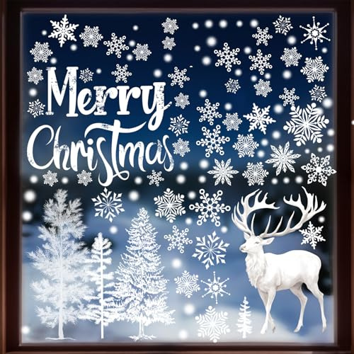 LOMIMOS 233 PCS Autocollant Noël Stickers Fenêtre, 9 Feuilles Flocon de Neige Autocollant Réutilisable Stickers Décoration Renne Sapin de Noël pour Vitre Porte fenêtre Interieur