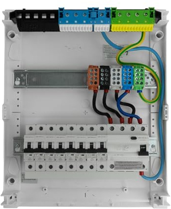 Doktorvolt Sicherungskasten Aufputz 2-reihig 24 Module – Verteilerkasten verdrahtet mit 8x MCB 1x RCCB VDE geprüft IP40 Hager Verteilerschrank 370x305x96,5 mm für Haus Werkstatt und Gewerbe
