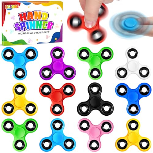 SCIONE 12-pack Fidget Spinners Set för Barn – Perfekt Storlek 6,3 cm, Sensoriska Leksaker för ADHD, Autism och Fokus – Kraftfulla Fidget Toys för Barn – Presenter till Partypåsar och Pass the Parcel