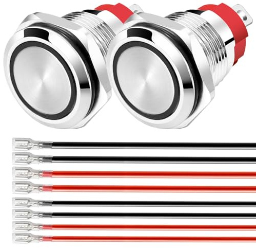 Gebildet 2 pezzi 16mm 12-24VCC/10 Ampere Pulsante a Scatto LED Blu Impermeabile Interruttore a Pulsante in Acciaio Inossidabile Impermeabile con Filo di Collegamento