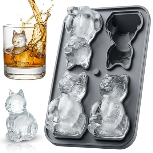 Novelty Ice Cube Tray Shapes, Cat Themed Large Ice Cube Mould, Silicone Ice Cube Trays for Cocktail Preparation and Home Entertaining, Reusable Ice Cube Tray for Whiskey and Bourbon Chilling