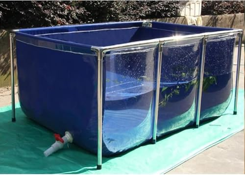 Acquario Autoportante per Interni All'aperto, Fodere Flessibili per Piscine Canva in PVC con Pannello di Visualizzazione Trasparente, Telaio in Acciaio per L'allevamento di P, Blue-Clear, 80x50x35cm