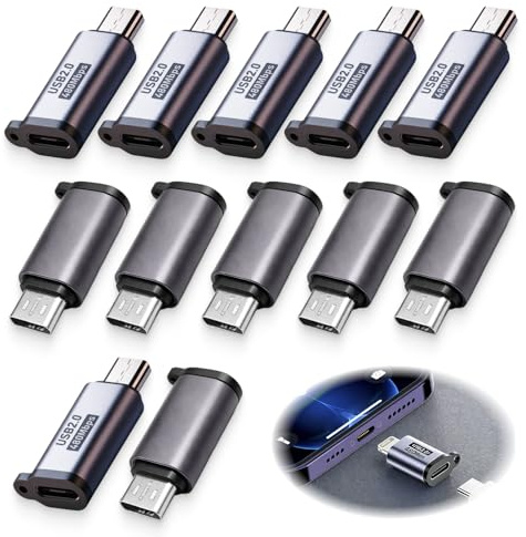 JXRSKJ 12PCS Adaptateurs USB-C vers Micro USB, Convertisseur Charge Rapide et Transfert Données 480 Mbps, Boîtier Aluminium, Compatible Smartphones Tablettes Powerbank Micro USB