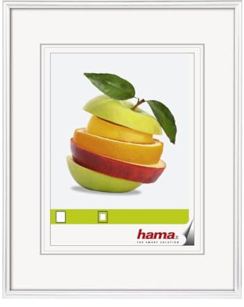 Hama Bilderrahmen Sevilla, 15 x 20 cm mit heraustrennbarem Einleger 10 x 15 cm als Passepartout nutzbar, hochwertiges Glas, Kunststoff Rahmen, zum Aufhängen und Aufstellen, weiß