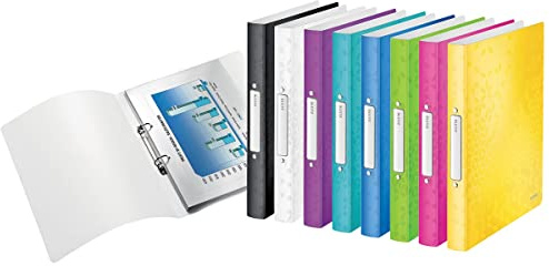 Leitz, WOW 42570099 Ordner mit 2 Ringen A4, PP, Rücken 32 mm, Kapazität 190 Blatt, Mechanismus mit runden Ringen 25 mm, Etikett auf der Rückseite, Ordner für Büro, Schule, Organisation, verschiedene