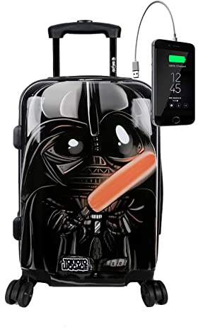 TOKYOTO Kabinentrolley Kinderkoffer Handgepäck Flugzeug für Mädchen Jungen Für Fans von Comics Star Cartoons Wars Hartschalenkoffer Kabinenkoffer 55x35x20 cm TSA-Schloss USB-Anschluss Black Empire