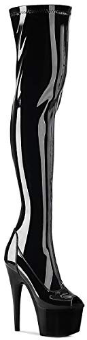 Pleaser Damen ADORE-3011 Plateau High Heels Overknee Stiefel Stretch Lack Schwarz 38 EU