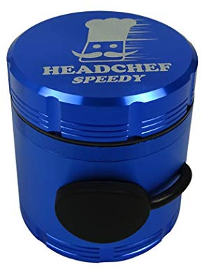 Headchef Speedy 50mm, 4 Piece Grinder, Quick Release of Herbs, Metal Herb Grinder with Sifter Scraper (Blue)