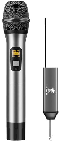TONOR Wireless Microphone, 15 Channel UHF Metal Cordless Handheld Mic System with Rechargeable Receiver, for Karaoke, Singing, Party, Wedding, DJ, Speech, 200ft, TW620 Silver, 1Mic