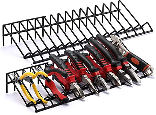 CASOMAN Plier Organizer Rack, 2 Pack, Pliers Cutters Organizer, Stores Spring Loaded, Black, 16-Slot Plier Rack, Keep Pliers Organized in Tool Drawer