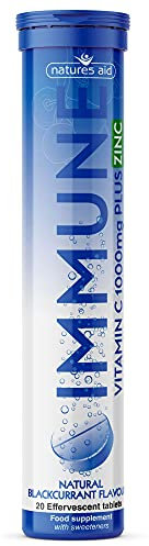 Natures Aid Immune Effervescent 20 Tablets – Supports Immune Health & Energy – Vitamin C 1000mg & Zinc - High Strength Fizzy Supplement – Blackcurrant Flavour – Vegan, Gluten Free, Non-GMO