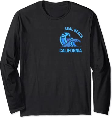 Graphic Seal Beach California Pocket Wave Souvenir Long Sleeve T-Shirt