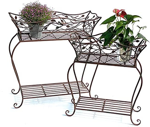DanDiBo Blumenständer mit Korb 2er Set Blumenkasten Braun 93980 Pflanzenkasten Modern Pflanzenständer Pflanzenregal
