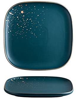 Liudan Servizio di Piatti Piatti per Cena in Porcellana Elegante Opaco Gold Gold Rim Square Piazza Plastes per Bistecca Dessert Pasta e Antipasto Piatti da Pranzo Verde Servizio da tavola