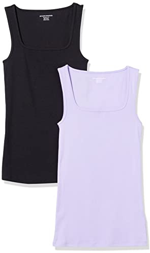 Amazon Essentials kvinnors Slim Fit Square Neck Tank, 2-pack, svart/lavendel, Large