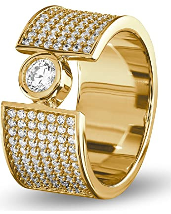 JETTE Damen-Damenring 925er Silber 155 Zirkonia 57, Gelbgold 32017726