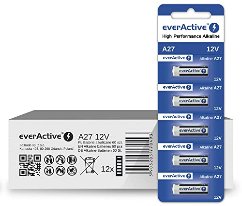 everActive A27,12 V, 25 mAh, Batterien, Alkaline, 27A, EL-812, MN27, G27A, LR27A, 60 Stück – 12 Blisterkarten