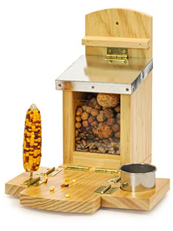 Plai Kiefernholz Eichhörnchen Futterhaus, Fertig Montiert Eichhörnchenfutterhaus, 100% sicher wetterfest Streifenhörnchen Futterstelle für Garten und Balkon