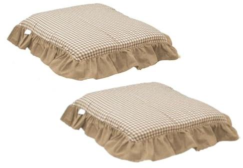 Corredocasa Set 2 Coprisedia Stile Country con Volant, Motivo a Quadri, Elasticizzati e Facili da Applicare, Disponibili in Vari Colori – Ideali per Cucina, Sala da Pranzo e Soggiorno (Beige)