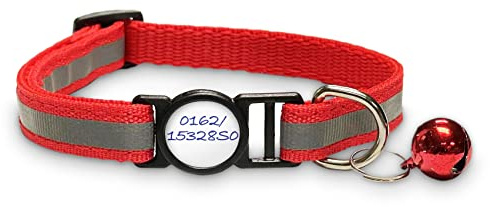 Girafus Katzenhalsband mit Sicherheitsverschluss Glöckchen Rot | Reflektierend, mit 5 Stickern für Name & Telefonnummer – passend für Girafus Tracker – Sicherheitsverschluss öffnet bei Zug