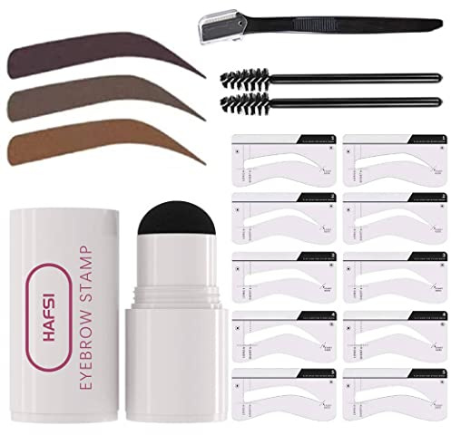 HAFSI Eyebrow Stamp Shaping Stencil Kit, All in One Brow Waterproof Eye Brow Stamp with 10 outstanding Pieces Reusable, Eyebrow Definer Eye Makeup Shaping Tool for Girls and Women (Light Brown)