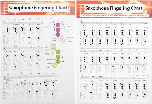 Vaguelly Saxophon-Noten-Diagramm, Altsaxophon, Grifftabelle, Saxophon, Akkord, Poster, Musiknoten, Saxophon, Wandtafel, Gitarre, Griffbrett, beschichtetes Papier